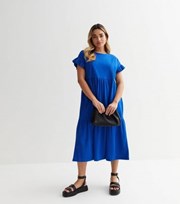 New Look Petite Bright Blue Jersey Frill Sleeve Midi Smock Dress